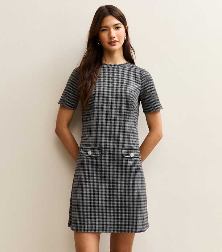 Blue Check Jacquard  Mini Dress