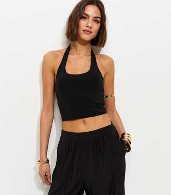 Black Jersey Halter Neck Top