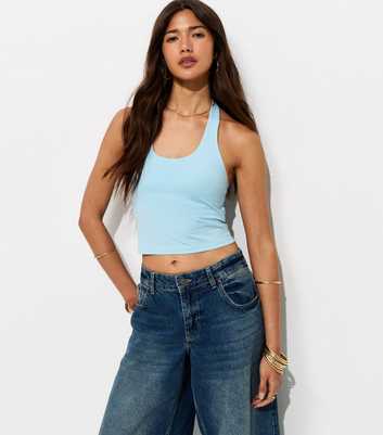Light Blue Slinky Jersey Halter Neck Top