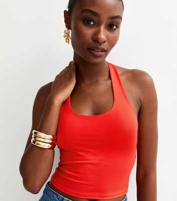 Light Coral Jersey Halter Neck Top