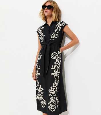 Black Folk Paisley Shirt Midi Dress