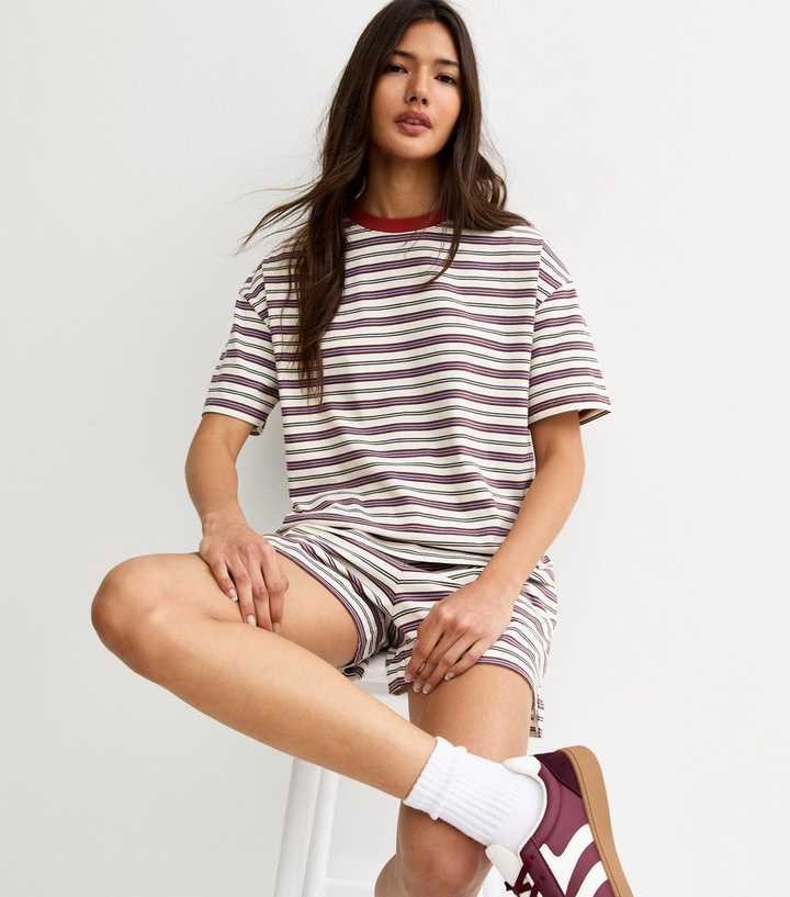 Red and White Cotton Striped T-Shirt