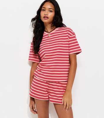 Pink and Red Cotton Striped T-Shirt
