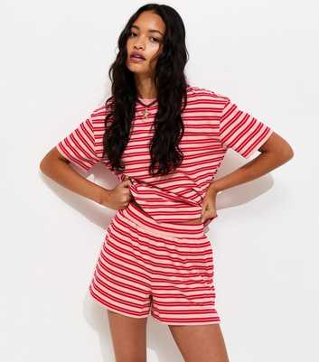 Pink and Red Cotton Striped Jogger Shorts