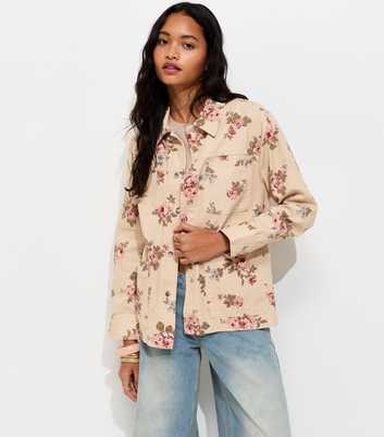 Cream Cotton Floral Longline Shacket