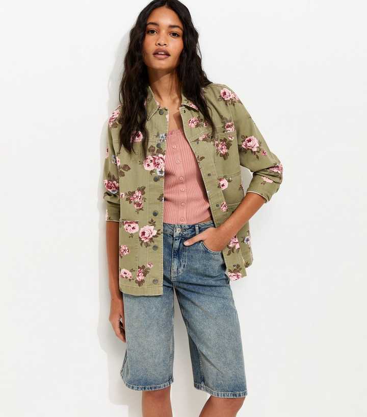 Green Cotton Floral Longline Shacket