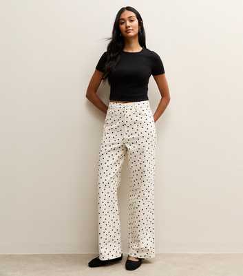 White Denim Polka Dot Wide Leg Jeans