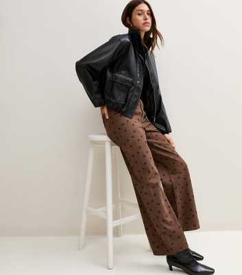 Dark Brown Denim Polka Dot Wide Leg Jeans