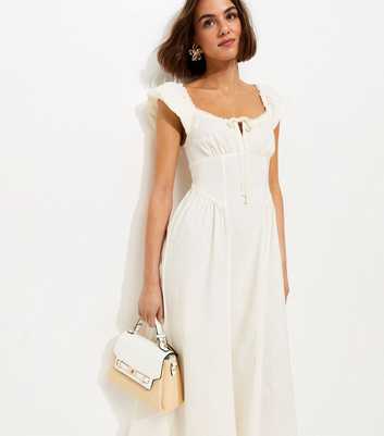 White Lace Trim Milkmaid Midi Dress