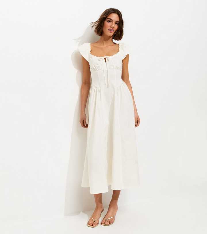 White Lace Trim Milkmaid Midi Dress | New Look
