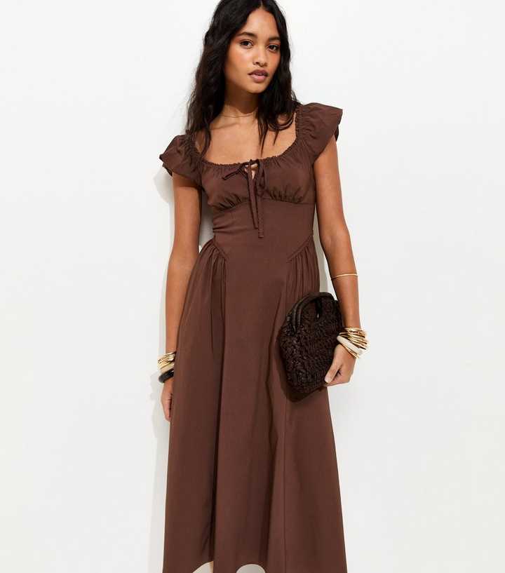 chinese dress ladies Keeley Halter Lace Midi Dress-Brown L main image 1