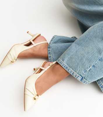 Off White Faux Leather Ring Slingback Court Shoes