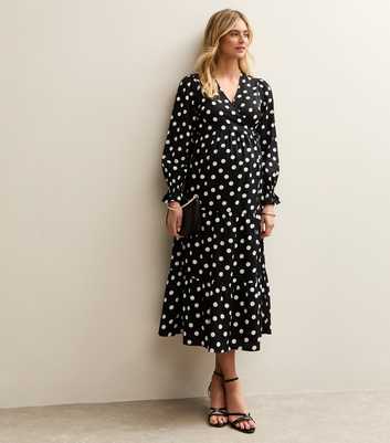 Maternity Black Polka Dot Midi Wrap Dress