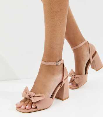 Light Pink Faux Suede Bow Block Heel Sandals