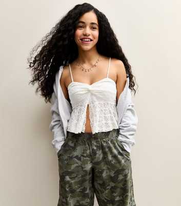 Girls White Twisted Front Lace Cami Top