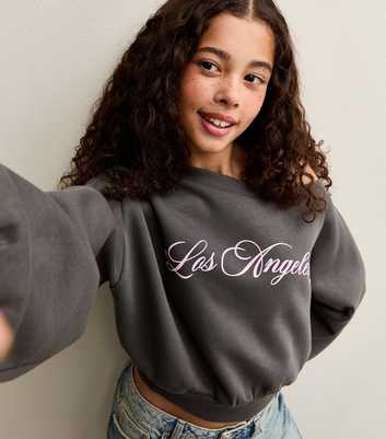 Girls Grey Los Angeles Off Shoulder Sweatshirt