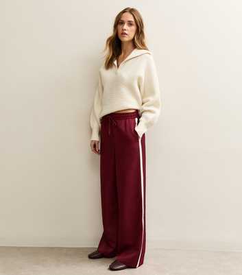 Burgundy Side Stripe Wide Leg Trousers