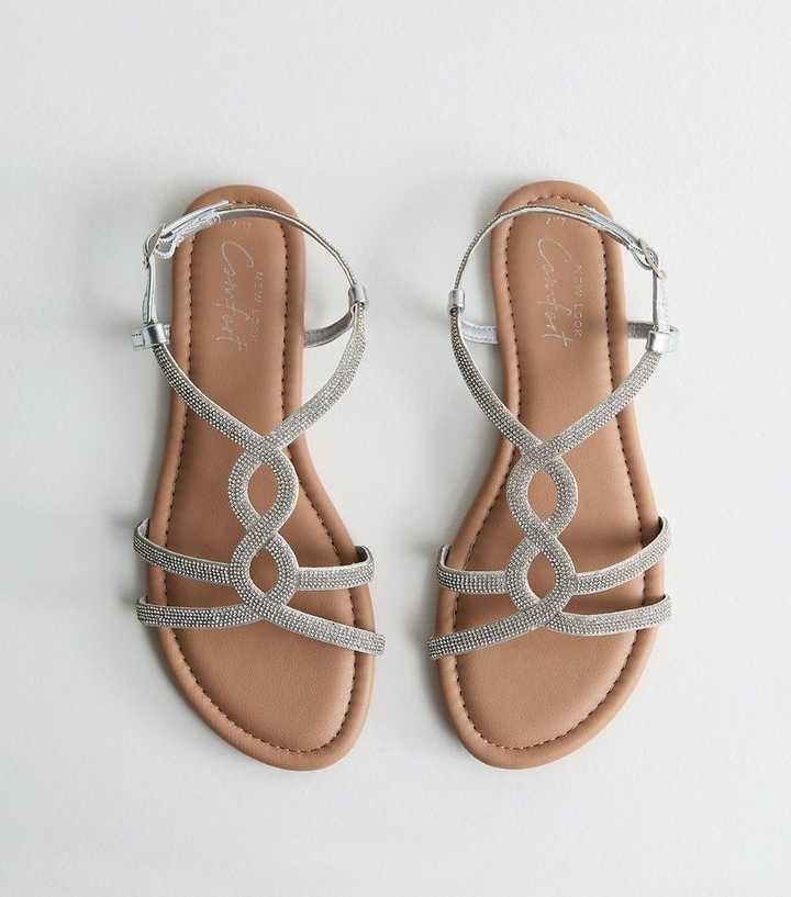 Silver Embellished Round Toe Sandals