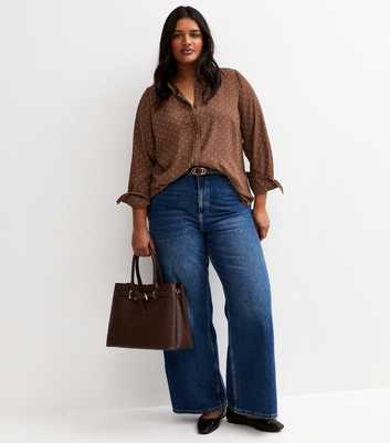Curves Brown Polka Dot Gold Button Shirt