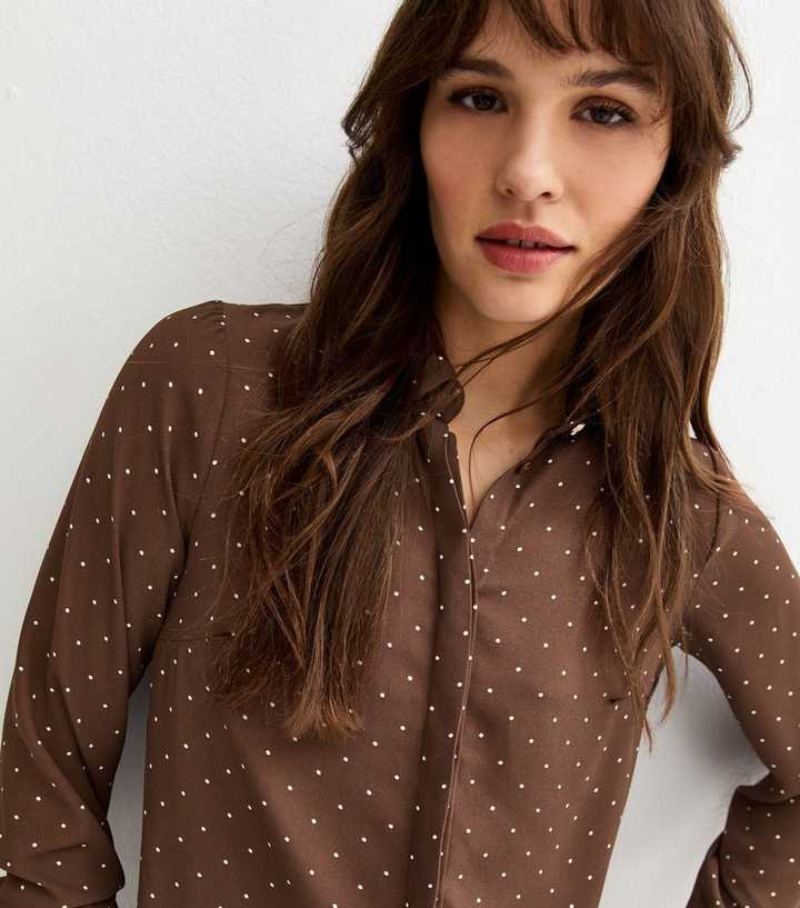 Tall Brown Spotty Button Up Shirt