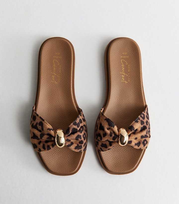 Wide Fit Brown Animal Print Flat Mule Sandals