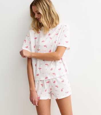 White Flamingo Print T-Shirt and Shorts Pyjama Set