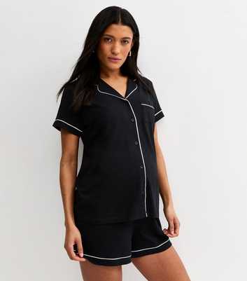 Maternity Black Jersey Revere Collar Pyjama Shorts Set