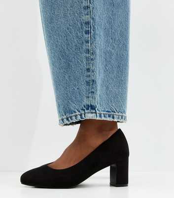 Extra Wide Fit Black Faux Suede Round Toe Court Shoes