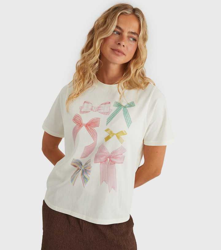 Custard Clothing White Bow Print T-Shirt