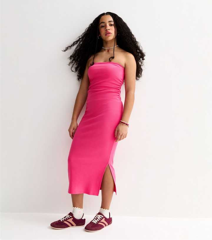 Girls Bright Pink Ribbed Jersey Bandeau Maxi Dress | New Look Girls Bright Pink Ribbed Jersey Bandeau Maxi Dress | New Look
