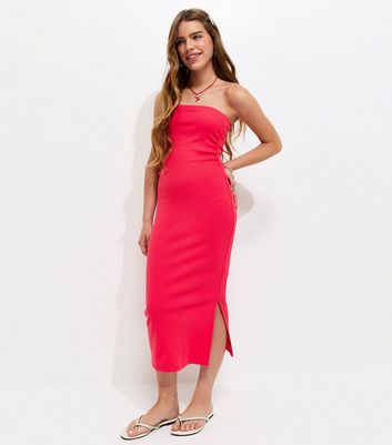 Girls Light Coral Ribbed Jersey Bandeau Maxi Dress