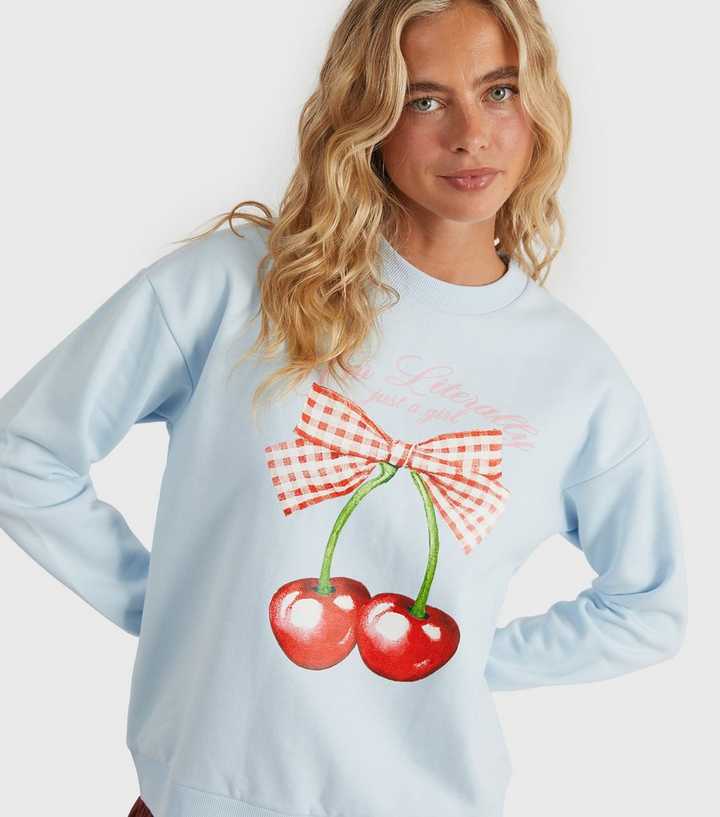 Custard Clothing Blue Cherry Print Logo Sweatshirt
