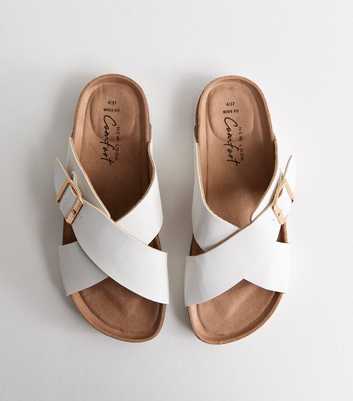 Wide Fit White Faux Leather Cork Sole Sandals