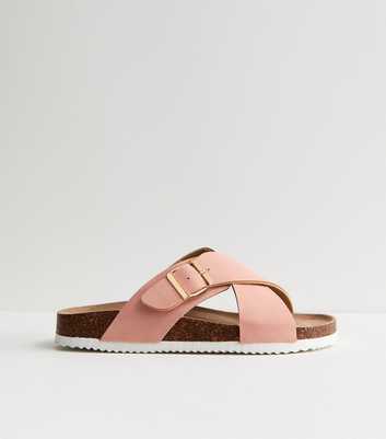 Wide Fit Pink Faux Suede Cork Sole Sandals