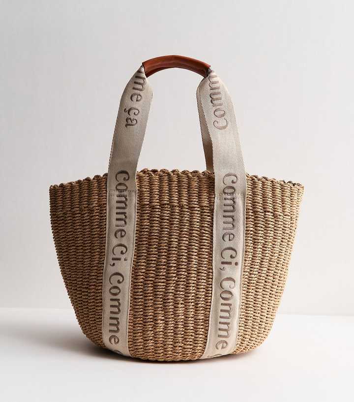 Stone Logo Trim Basket Tote Bag