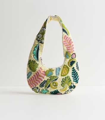Green Tropical Beaded Shoulder Grab Bag