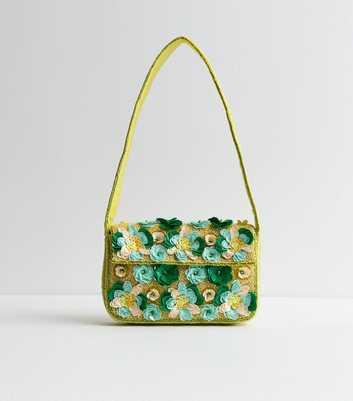 Green Beaded Sequin Flower Shoulder Bag