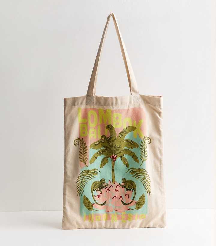 Stone Lombok Monkey Print Canvas Tote Bag