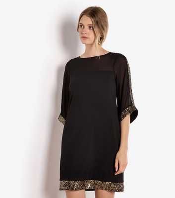  Apricot Black Kimono Sequin Sleeve Dress