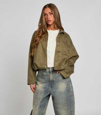 Urban Bliss Khaki Faux Suede Bubble Hem Collar Jacket