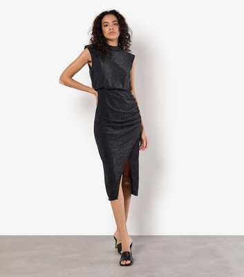 Apricot Sparkly High Neck Sleeveless Midi Dress