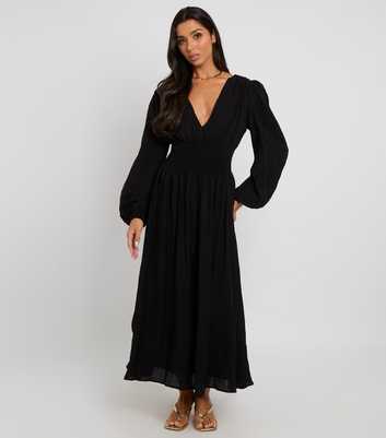 Urban Bliss Black Elasticated Waist Long Sleeve Maxi Dress
