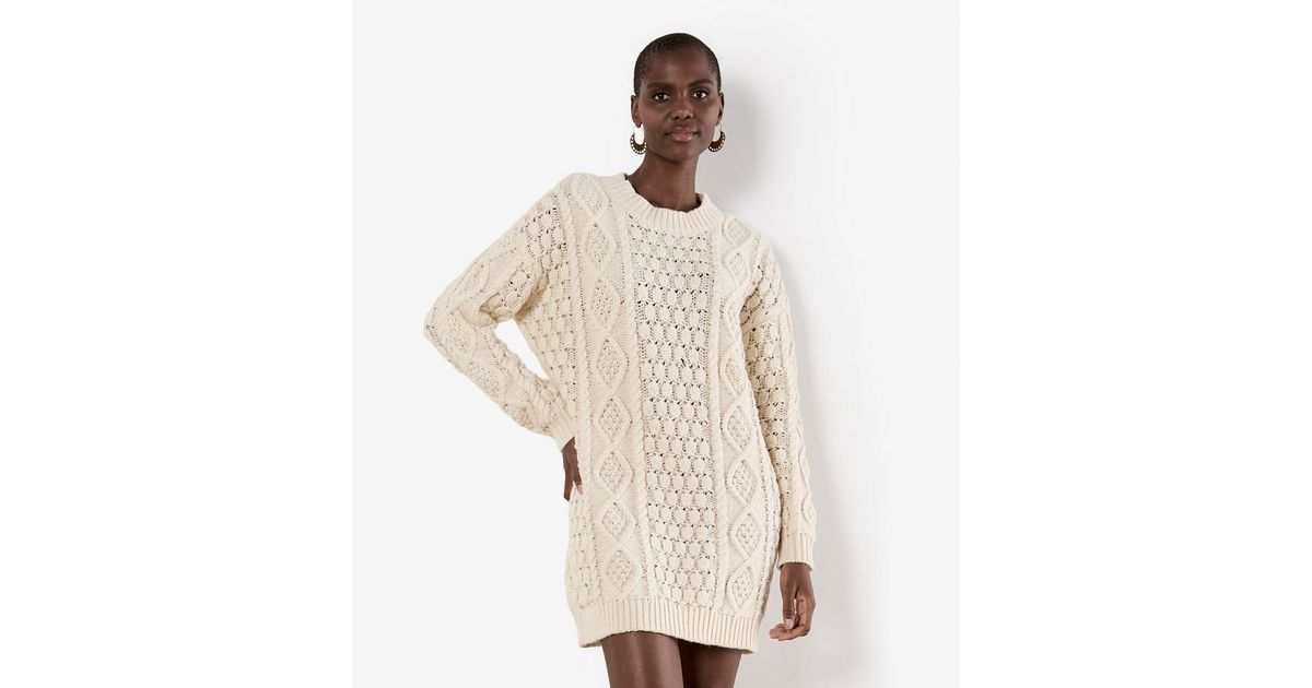 Apricot Stone Cable Knit Oversized Jumper Dress | New Look