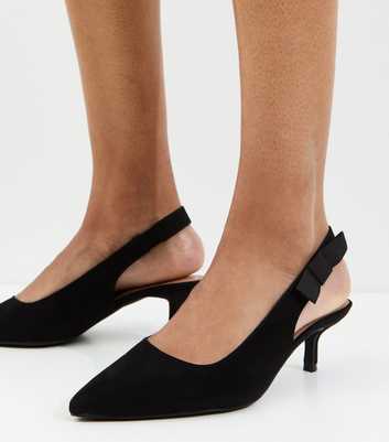 Wide Fit Black Faux Suede Kitten Heel Slingback Court Shoes