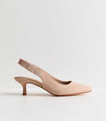 Wide Fit Pink Faux Suede Kitten Heel Slingback Court Shoes