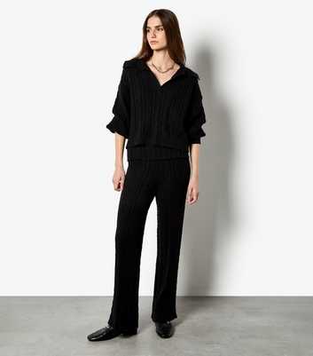 Apricot Black Cable Knit Collar Jumper