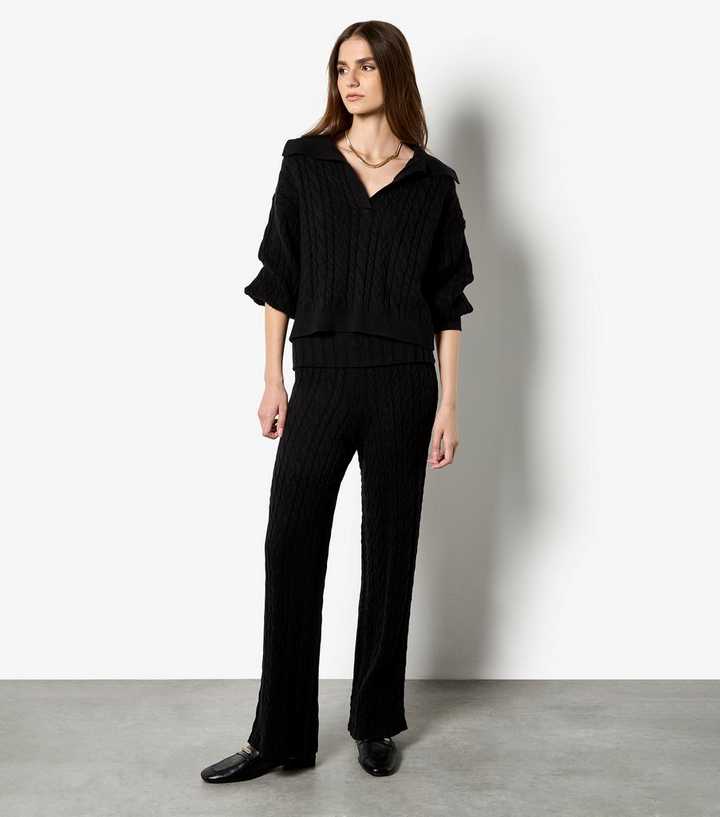 Apricot Black Cable Knit Collar Jumper