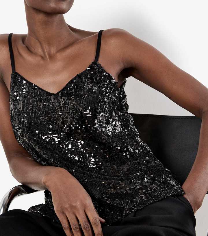 Apricot Black Sequin Cami Top
