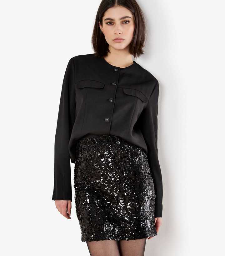  Apricot Black Sequin Mini Skirt
