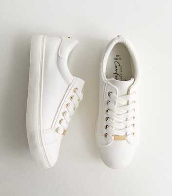 Wide Fit White Faux Leather Lace Up Trainers